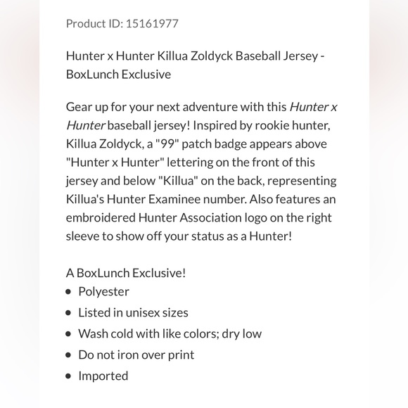 BoxLunch Shirts Unisex Hunter X Hunter Killua Zoldyck Baseball